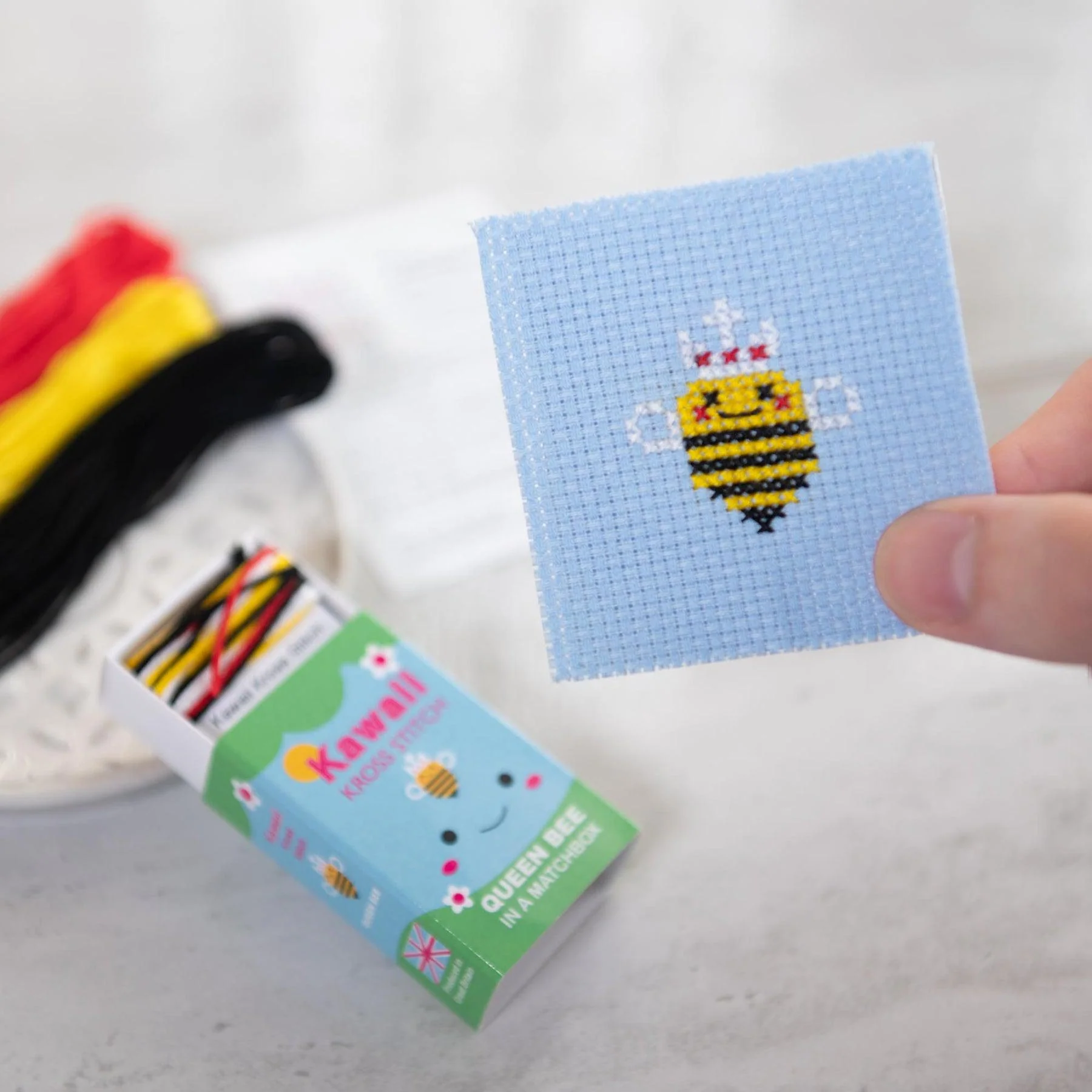 Kawaii Queen Bee Mini Cross Stitch Kit in a Matchbox
