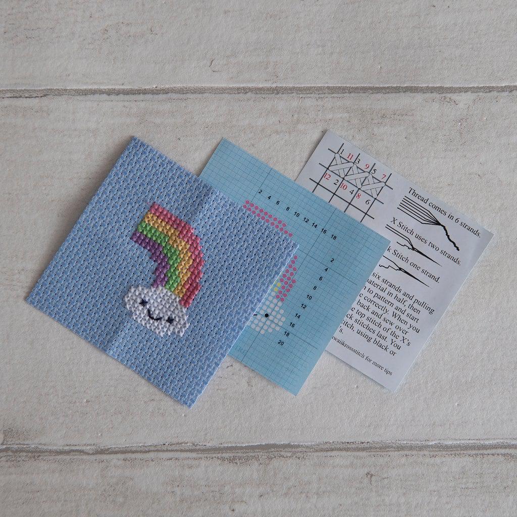 Kawaii Rainbow Cloud Mini Cross Stitch Kit in a Matchbox - Image 4