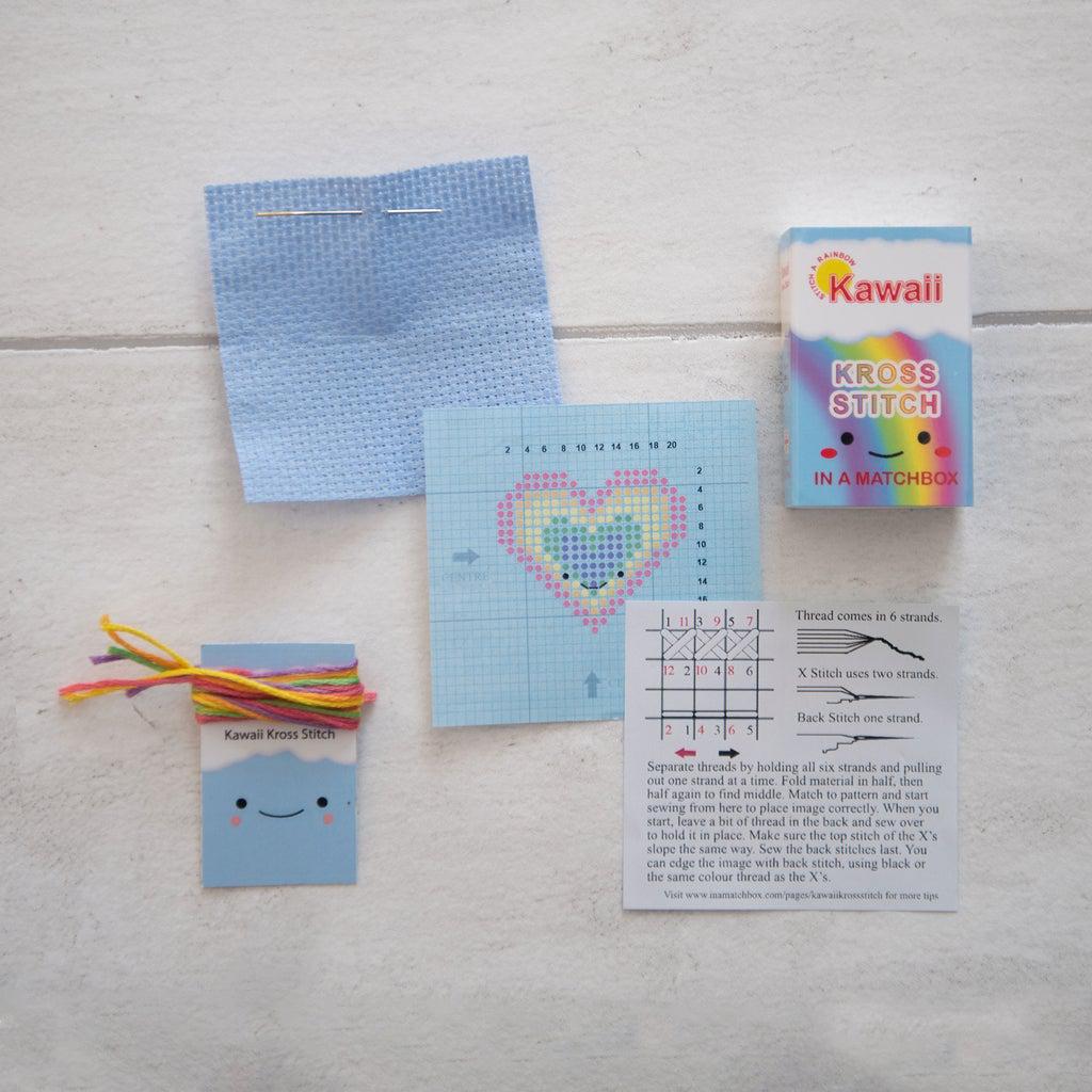 Kawaii Rainbow Heart Mini Cross Stitch Kit in a Matchbox - Image 3