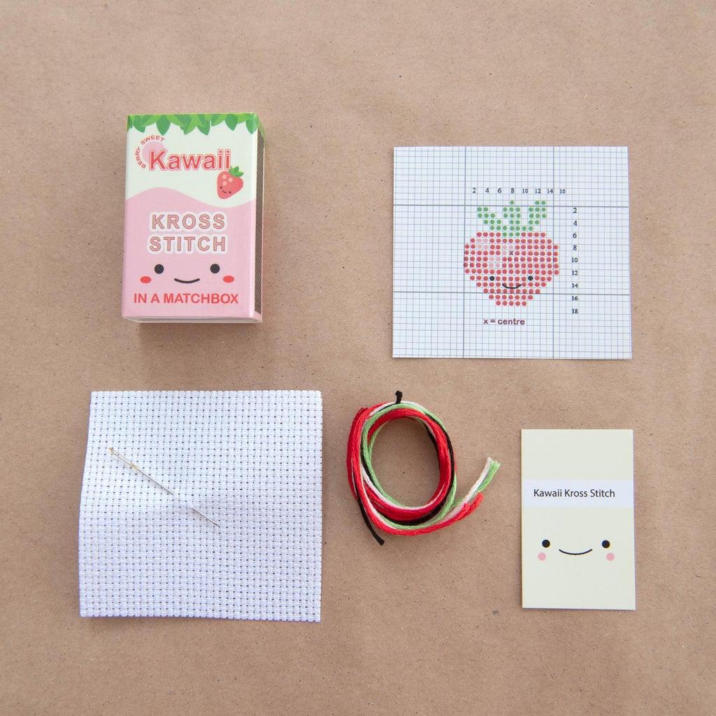 Kawaii Strawberry Mini Cross Stitch Kit in a Matchbox - Image 2