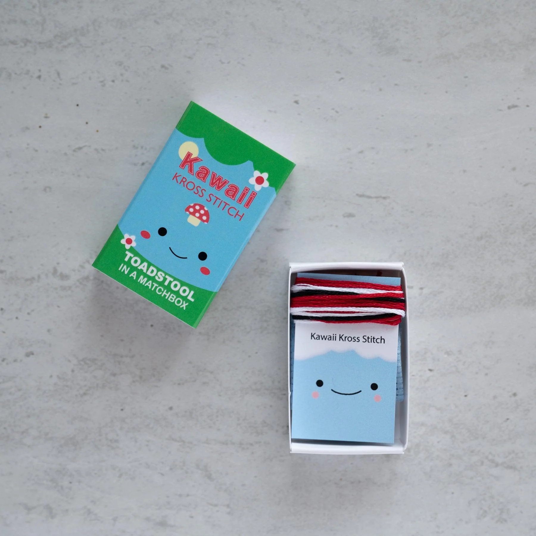 Kawaii Toadstool Cross Stitch Kit in a Matchbox - Image 4