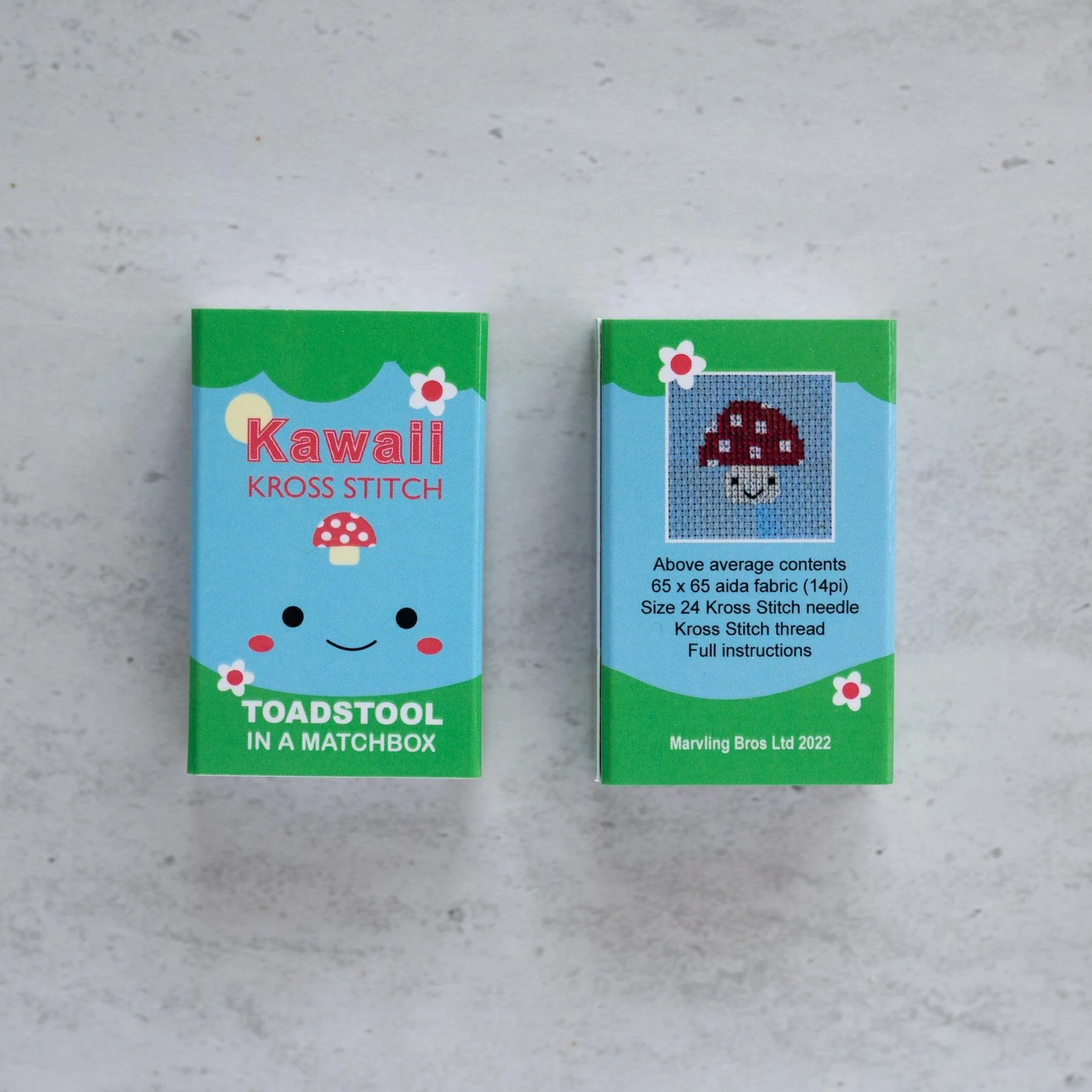 Kawaii Toadstool Cross Stitch Kit in a Matchbox - Image 7