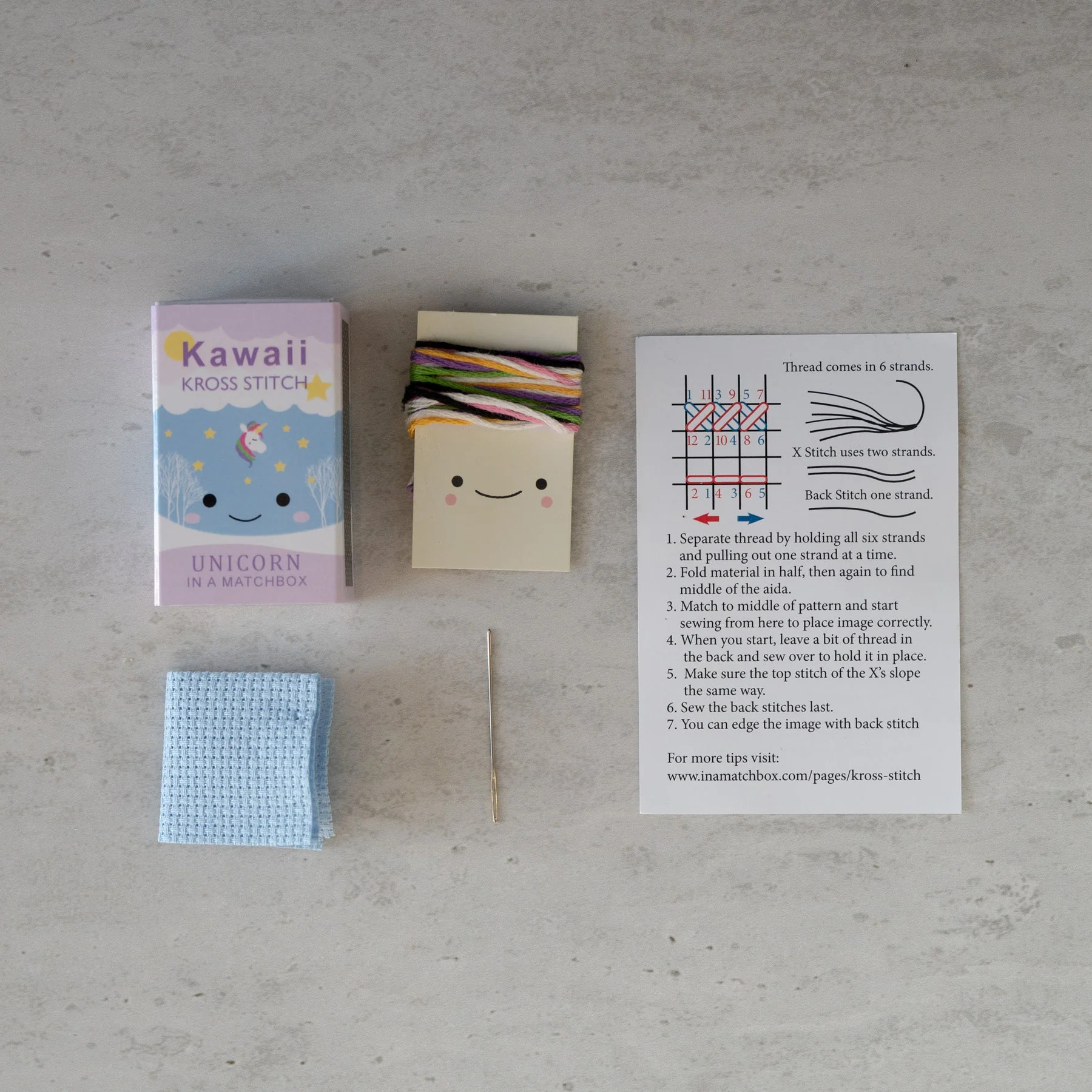 Kawaii Unicorn Mini Cross Stitch Kit in a Matchbox - Image 2