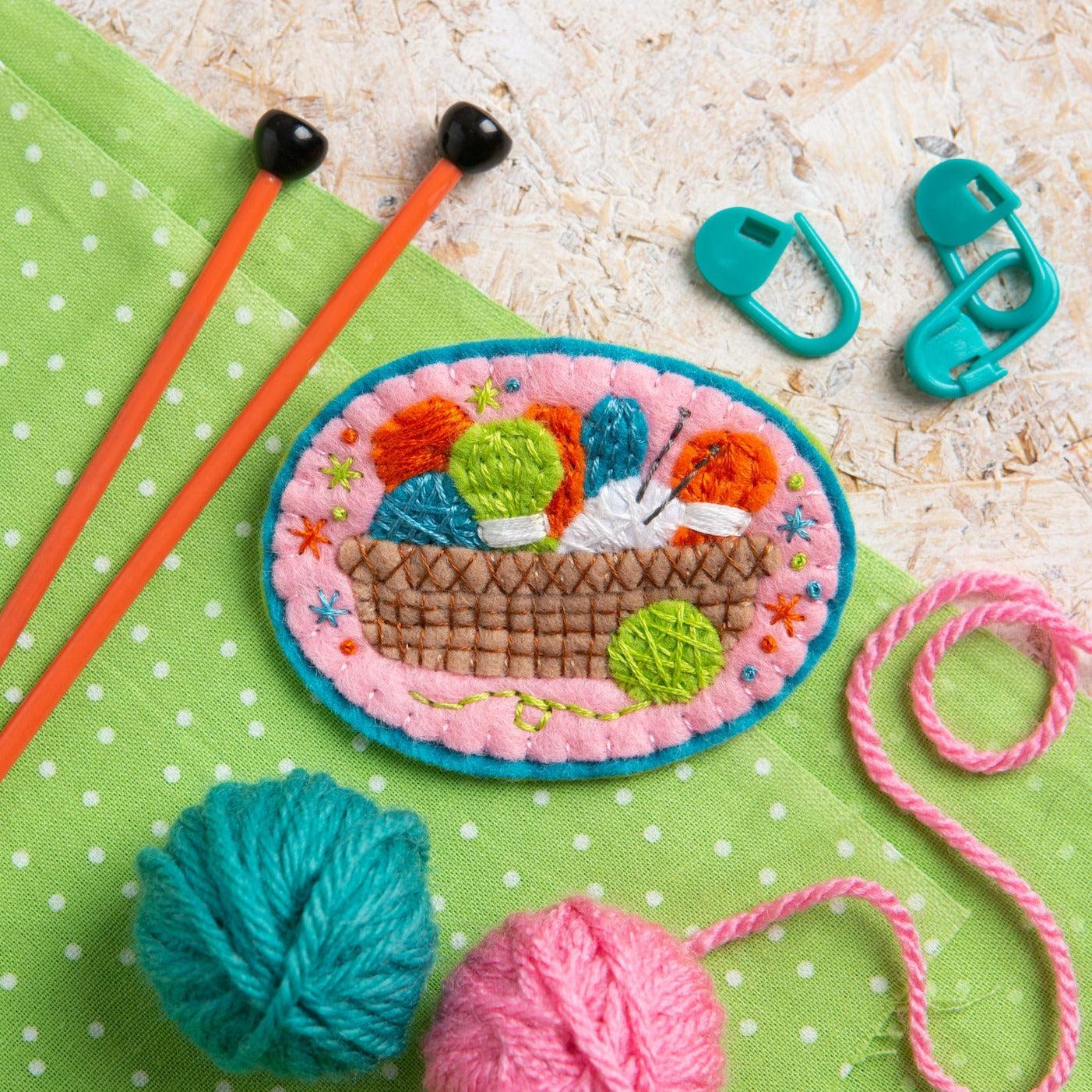 Knitting Basket Brooch Felt Craft Brooch Kit - Image 2