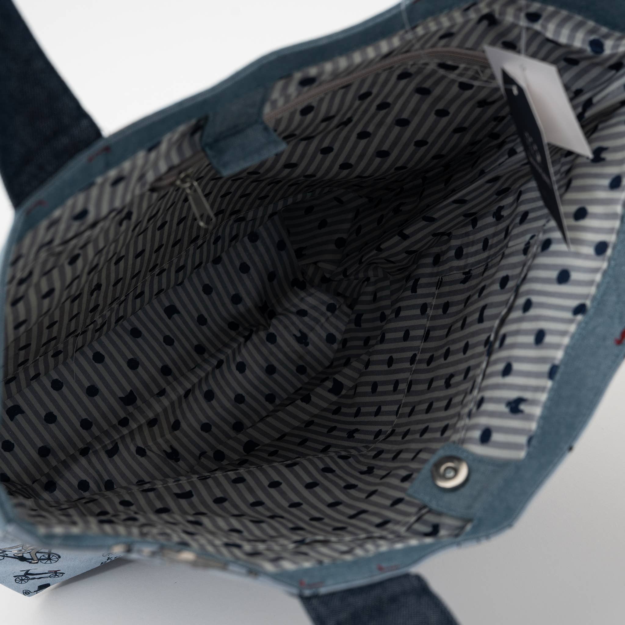 Biking Cat Embroidered Tote Bag – Blue - Image 4