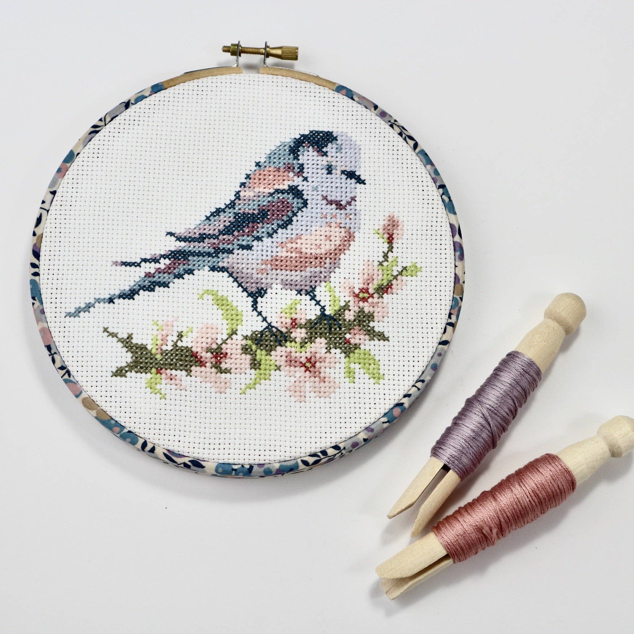 Long-Tailed Tit With Pink Blossom Cross Stitch Kit