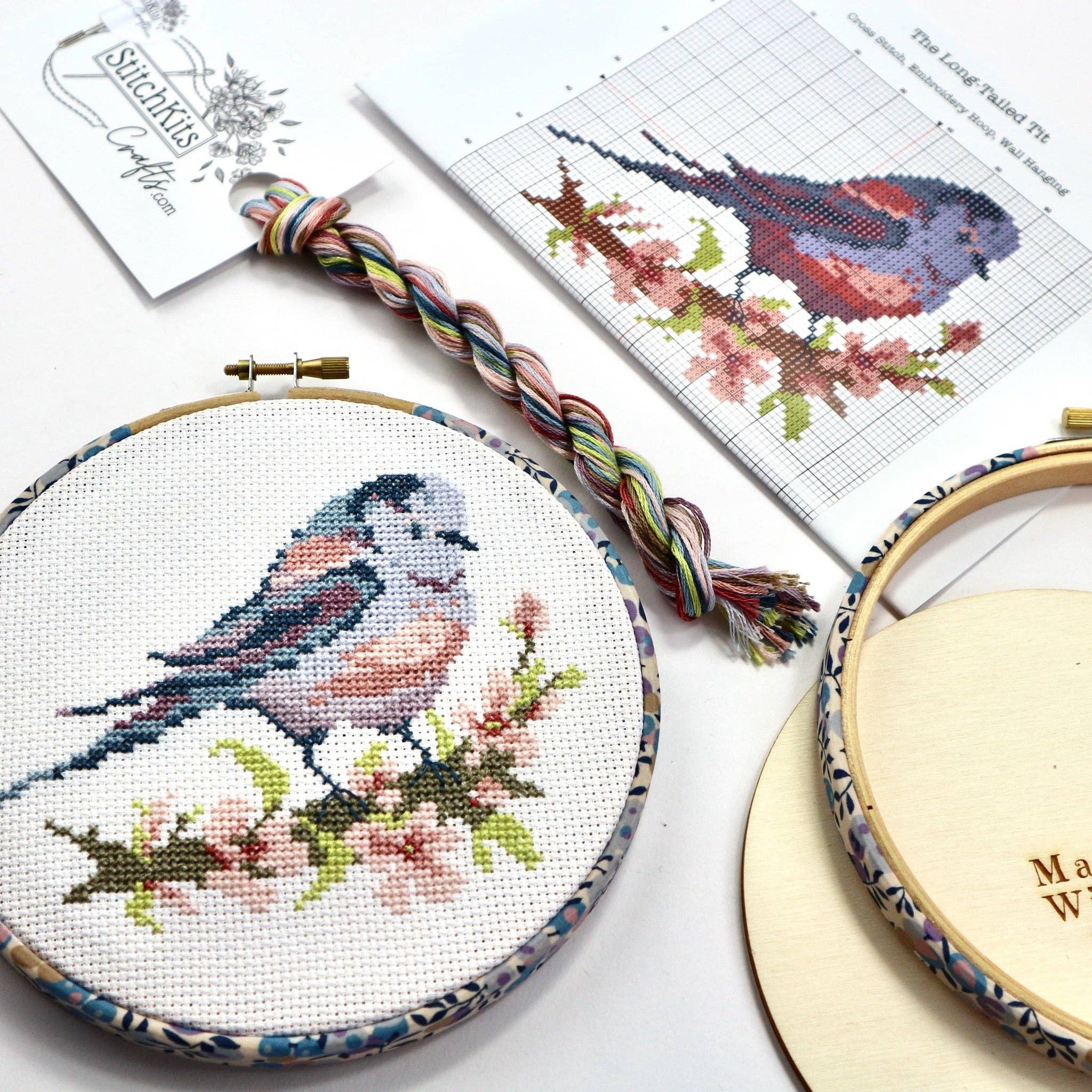 Long-Tailed Tit With Pink Blossom Cross Stitch Kit - Image 2