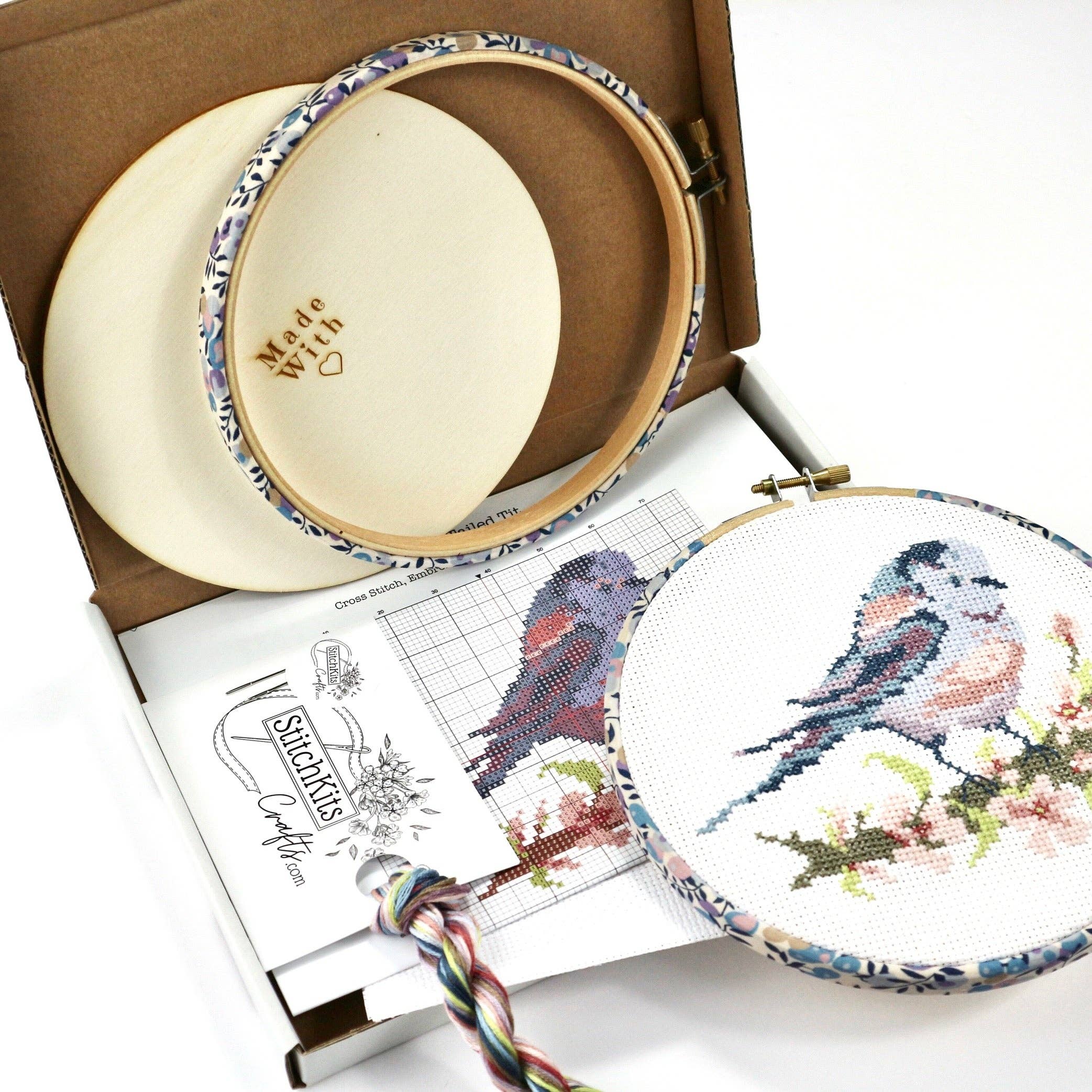 Long-Tailed Tit With Pink Blossom Cross Stitch Kit - Image 3