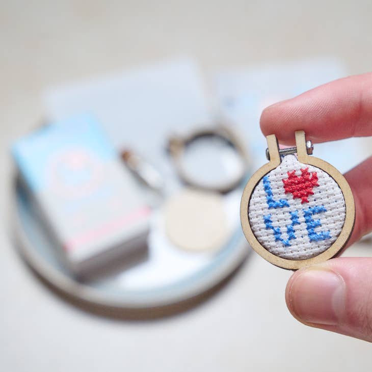 Love Letters Mini Hoop Cross Stitch Kit in a Matchbox