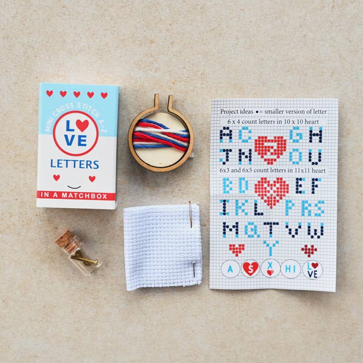 Love Letters Mini Hoop Cross Stitch Kit in a Matchbox - Image 2