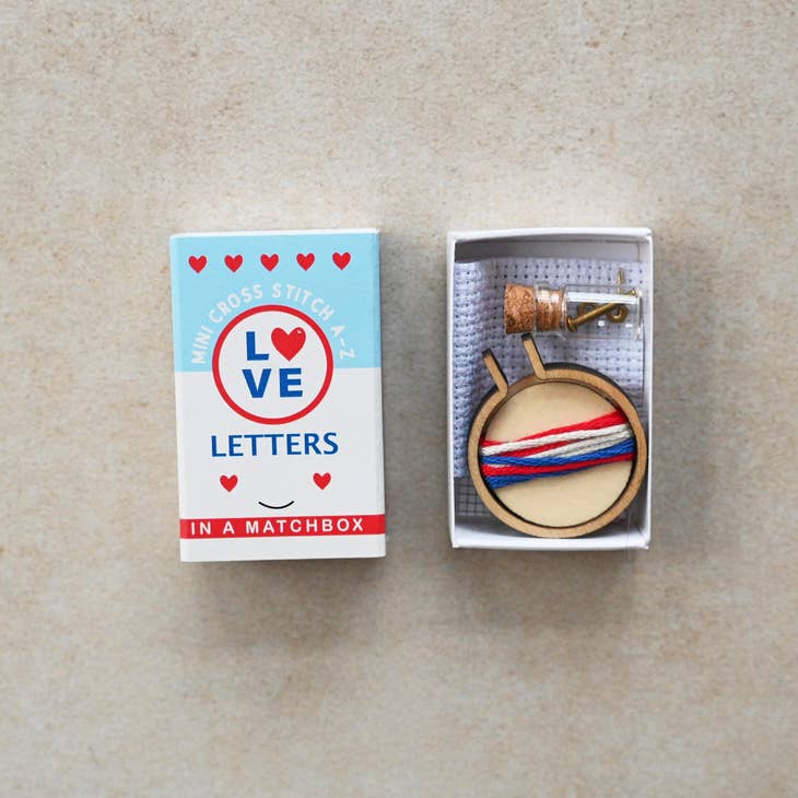 Love Letters Mini Hoop Cross Stitch Kit in a Matchbox - Image 4