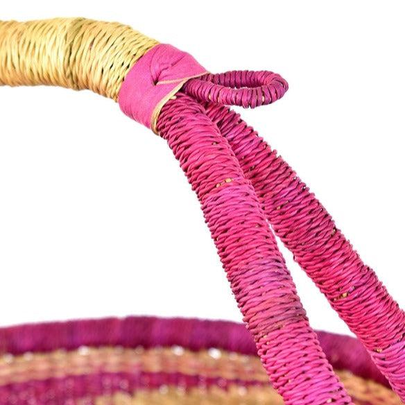Magenta Diamond Handwoven Bolga Basket - Image 3