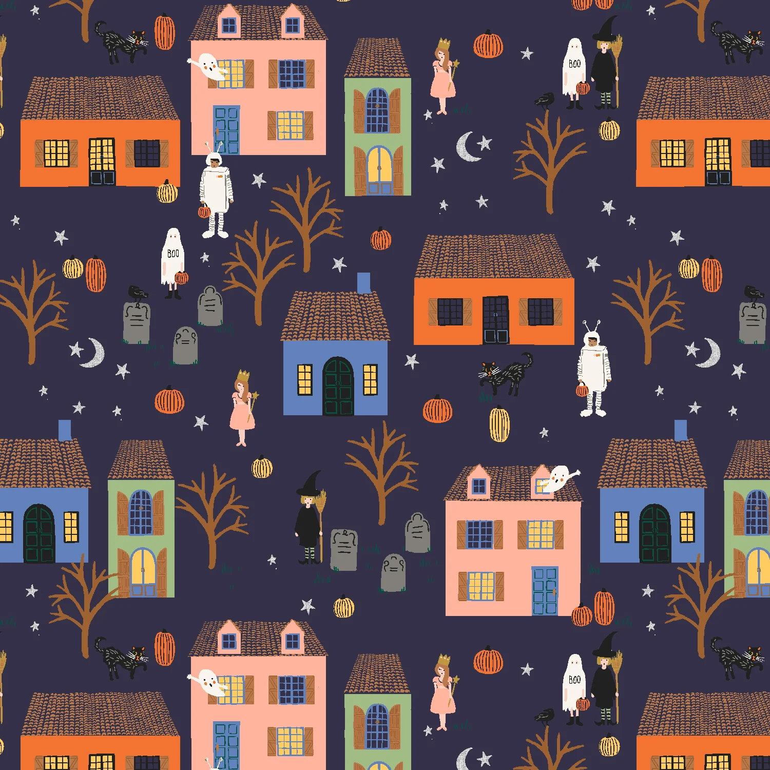Halloween Night Navy & Silver Metallic