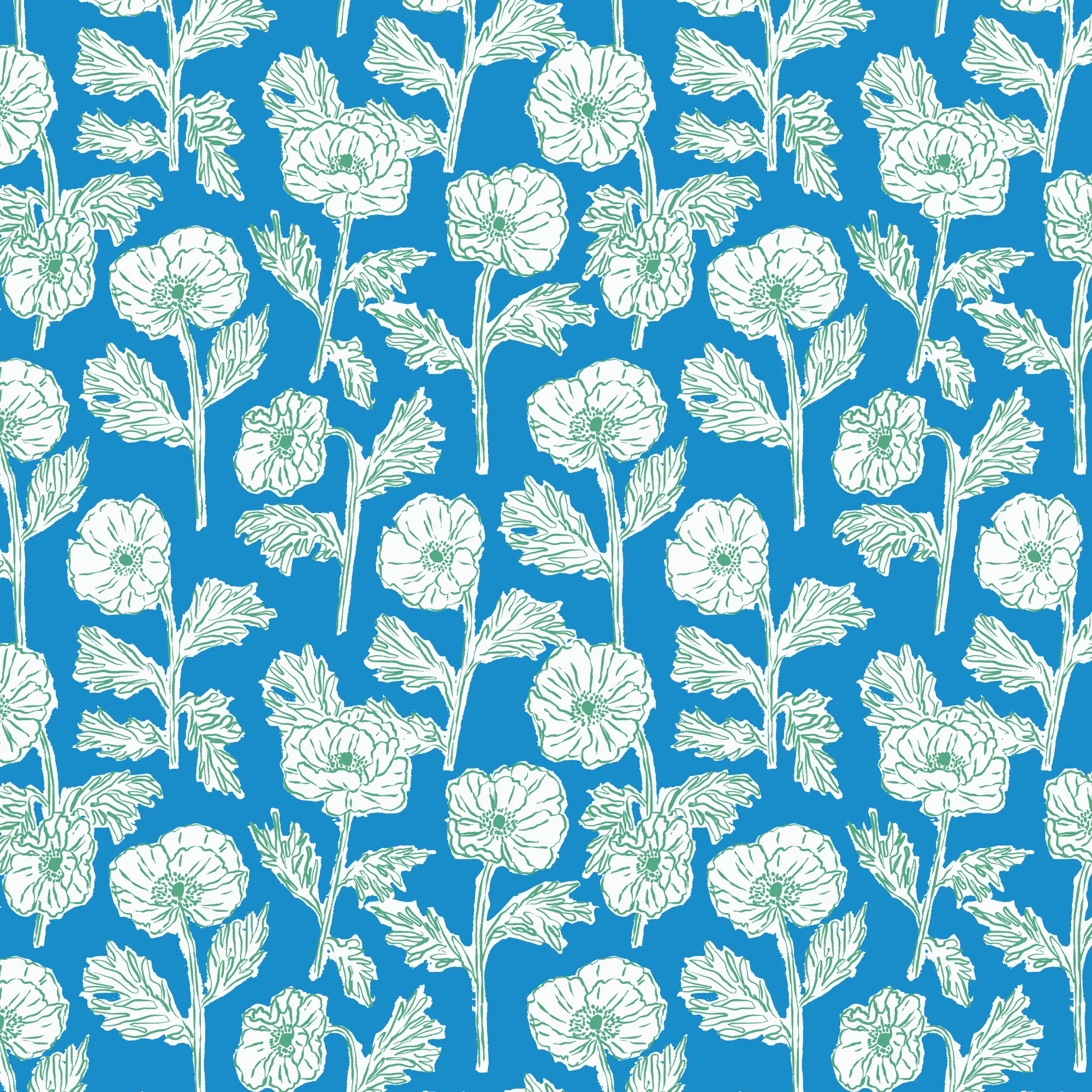 Painted Poppies Blue/Green
