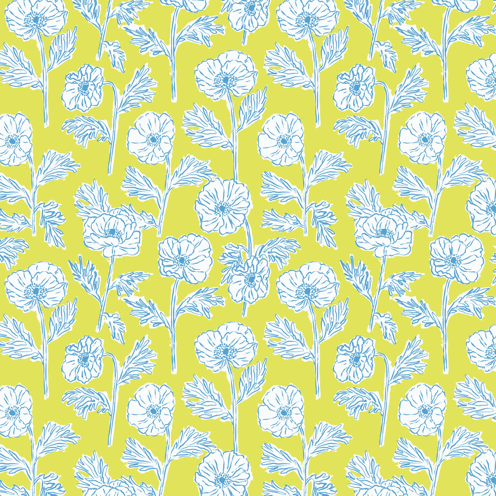 Painted Poppies Lime/Blue