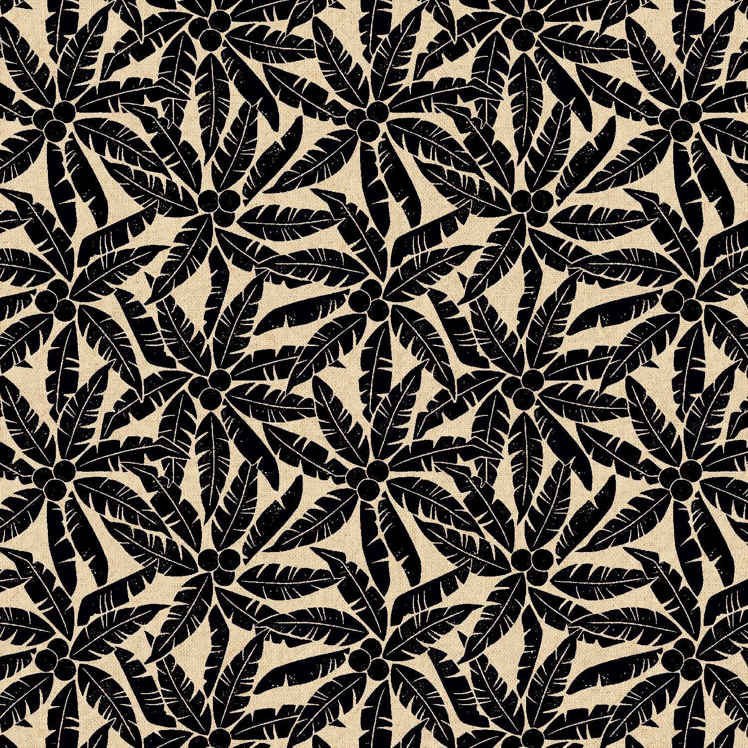 Palm Tree Black Unbleached Canvas