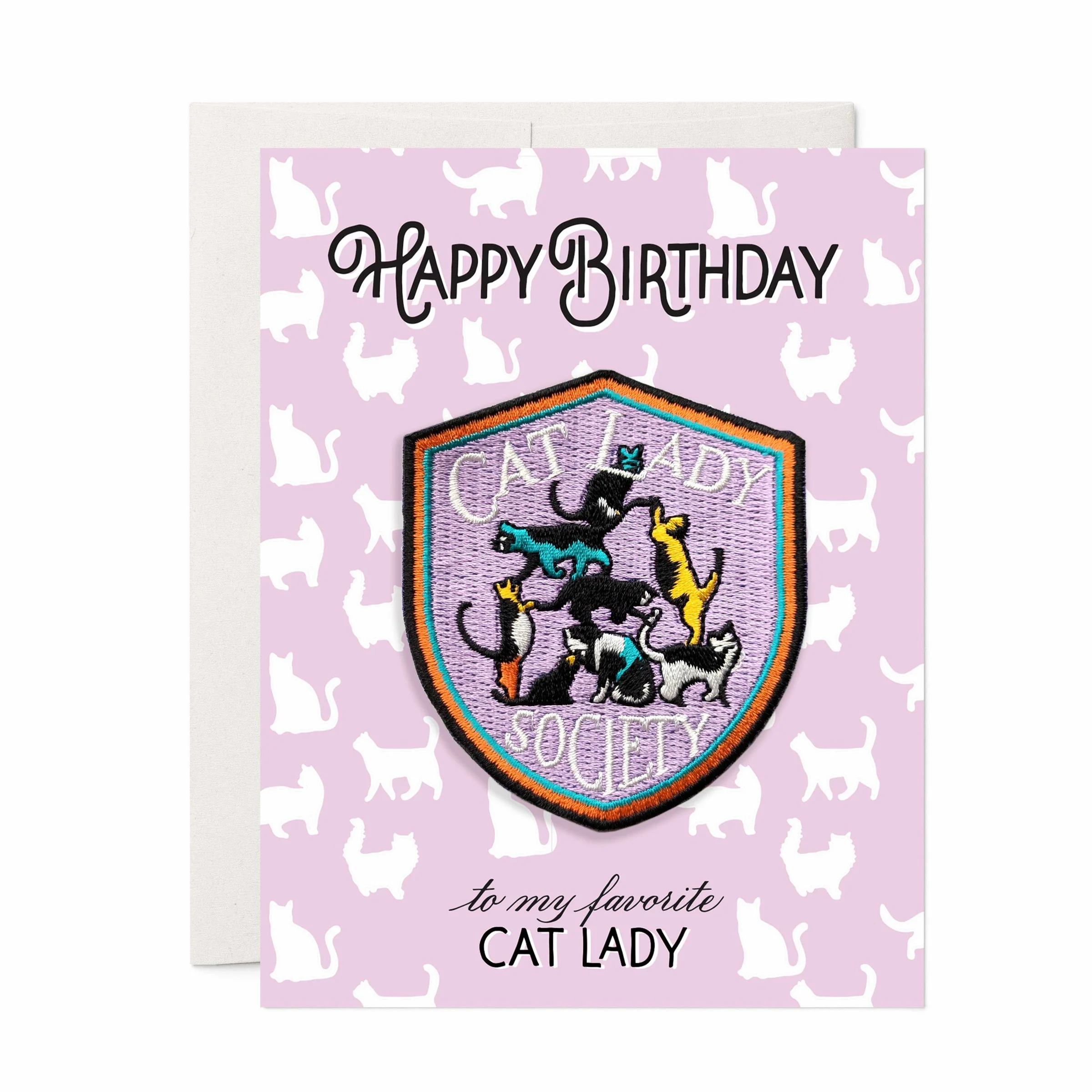 Cat Lady Birthday Patch and Greeting Card - Pink