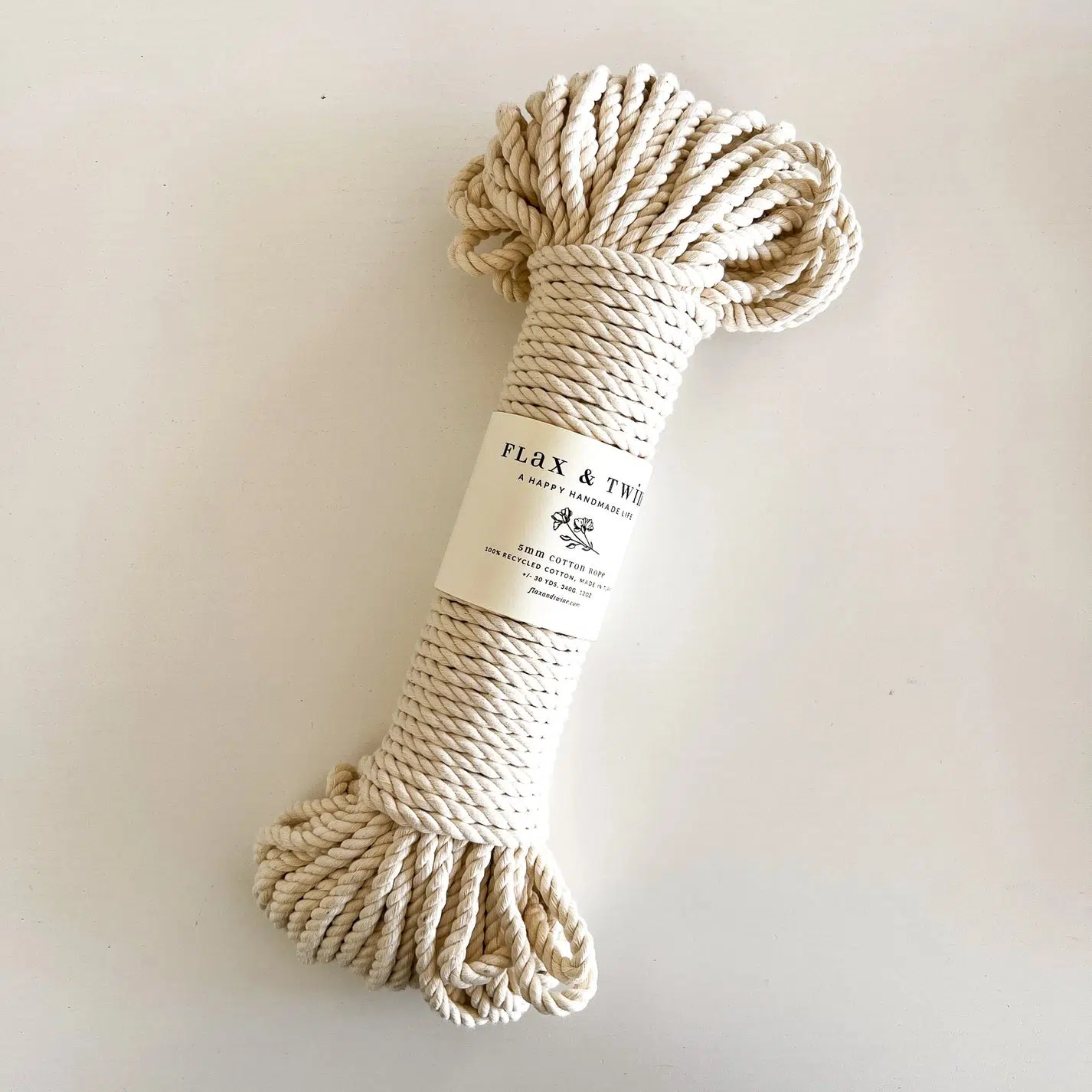 Recycled 5mm Cotton Rope - Parchment