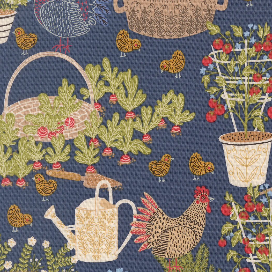 REMNANT: Chicken Garden Denim 30% OFF 1.33 YDS