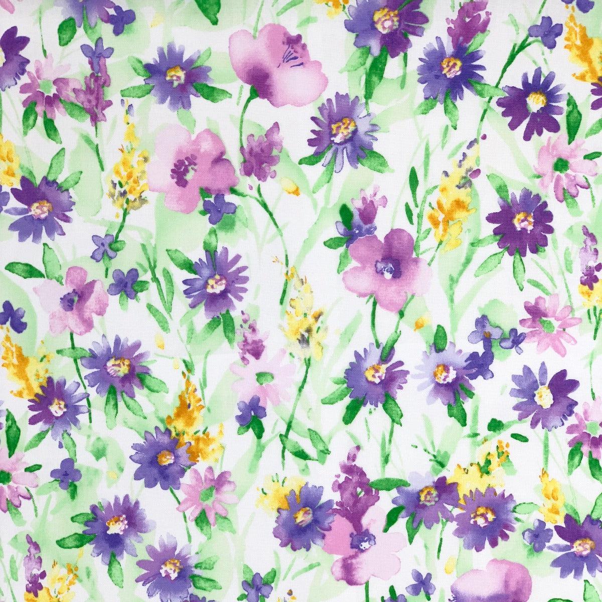 REMNANT: Purple Watercolor Flower Field on Cotton Lawn 30% OFF 1.14 YDS
