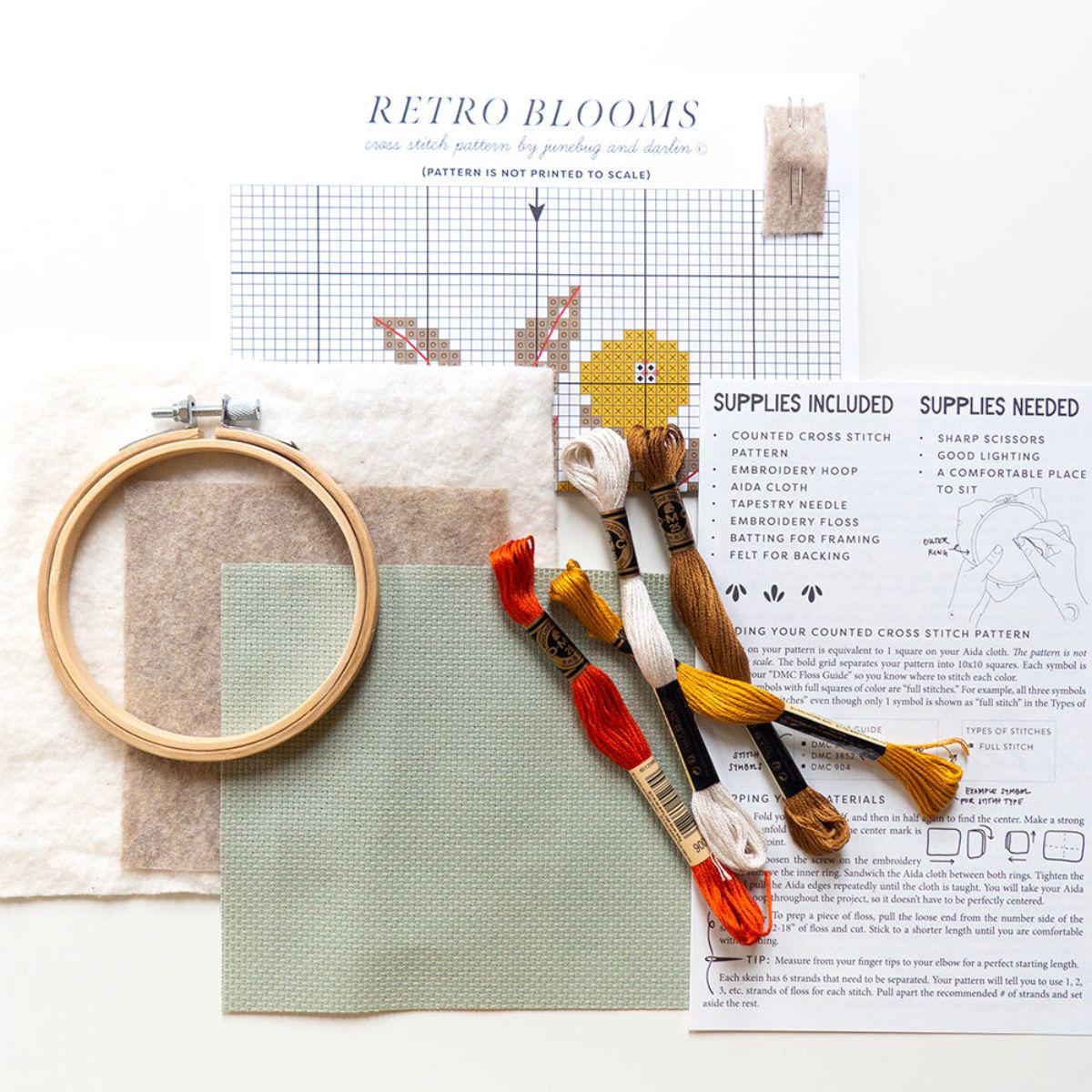 Retro Blooms, 4” Cross Stitch Kit - Image 2