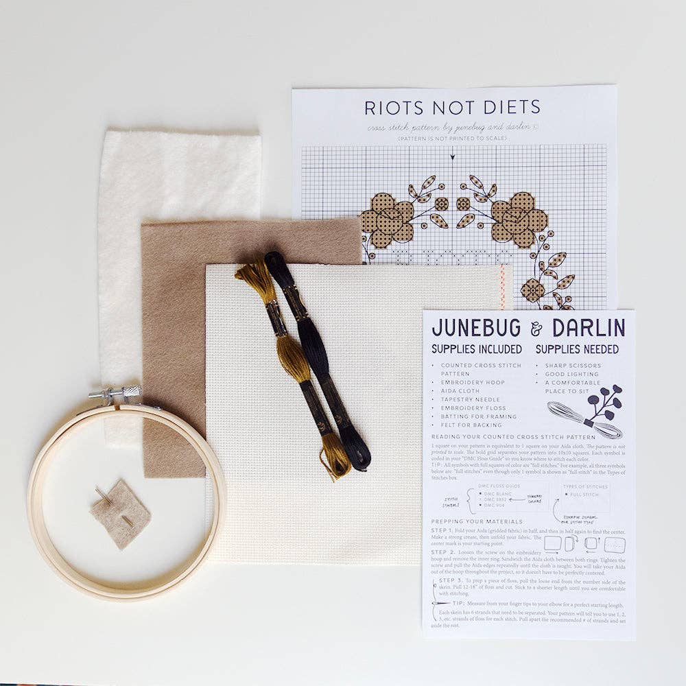 Riots not Diets, 5" Cross Stitch Kit - Image 2