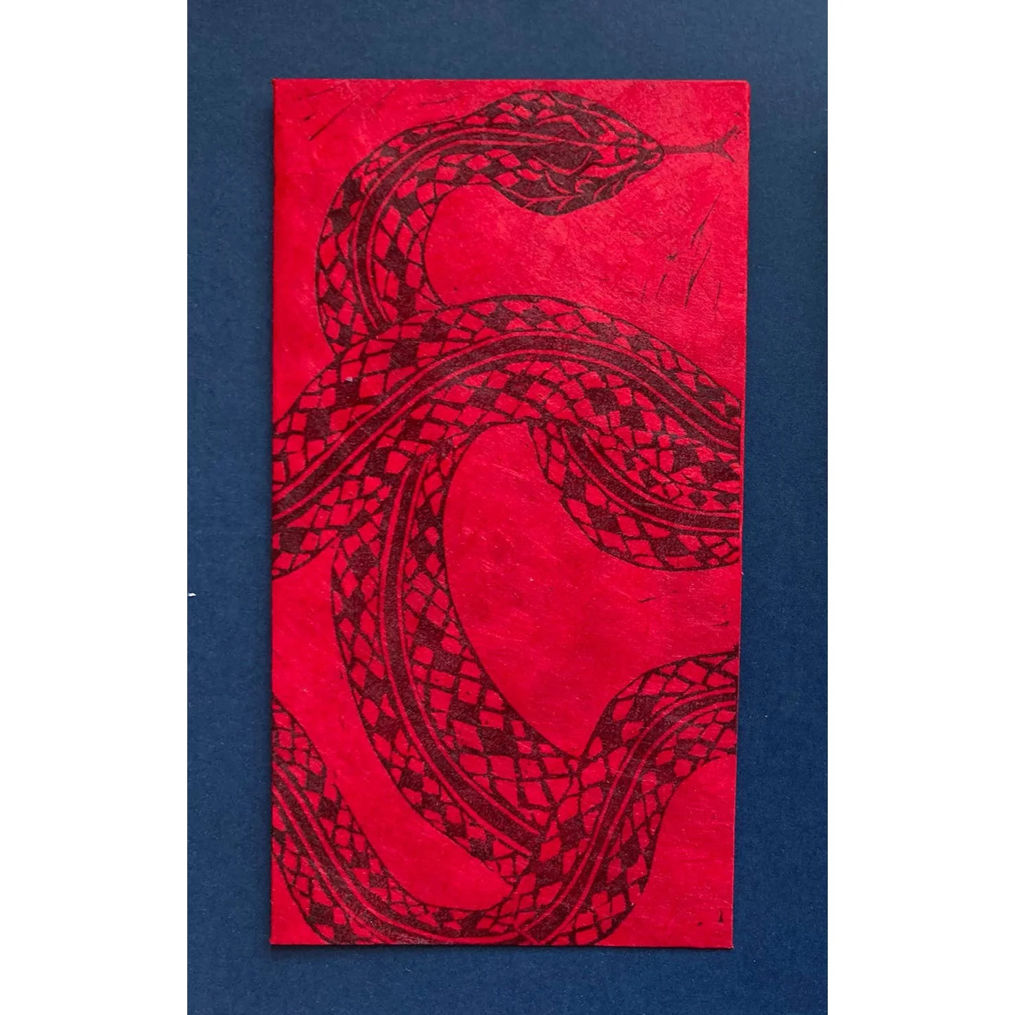 Snake Blockprinted Lunar New Year Red Envelope - Black Snake - Image 2