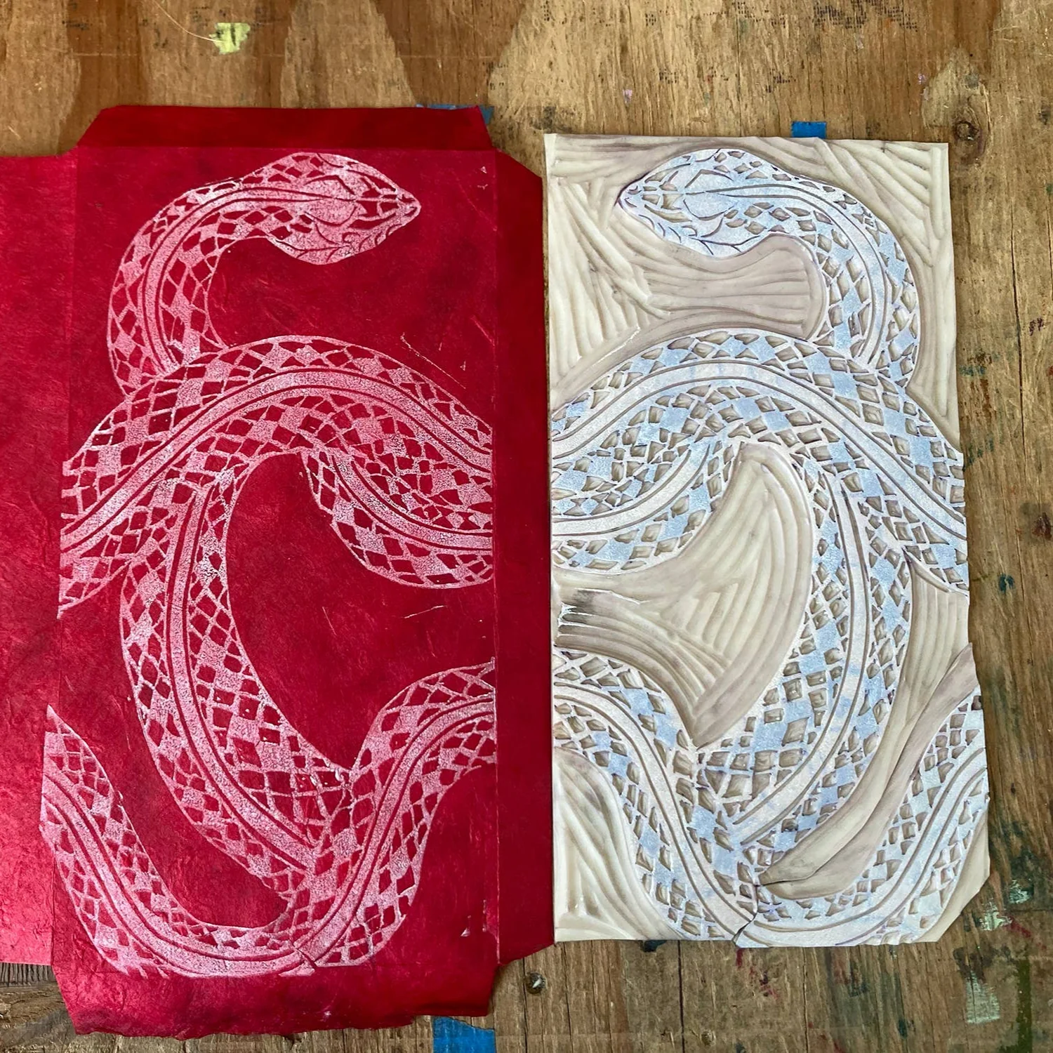 Snake Blockprinted Lunar New Year Red Envelope - White Snake - Image 2