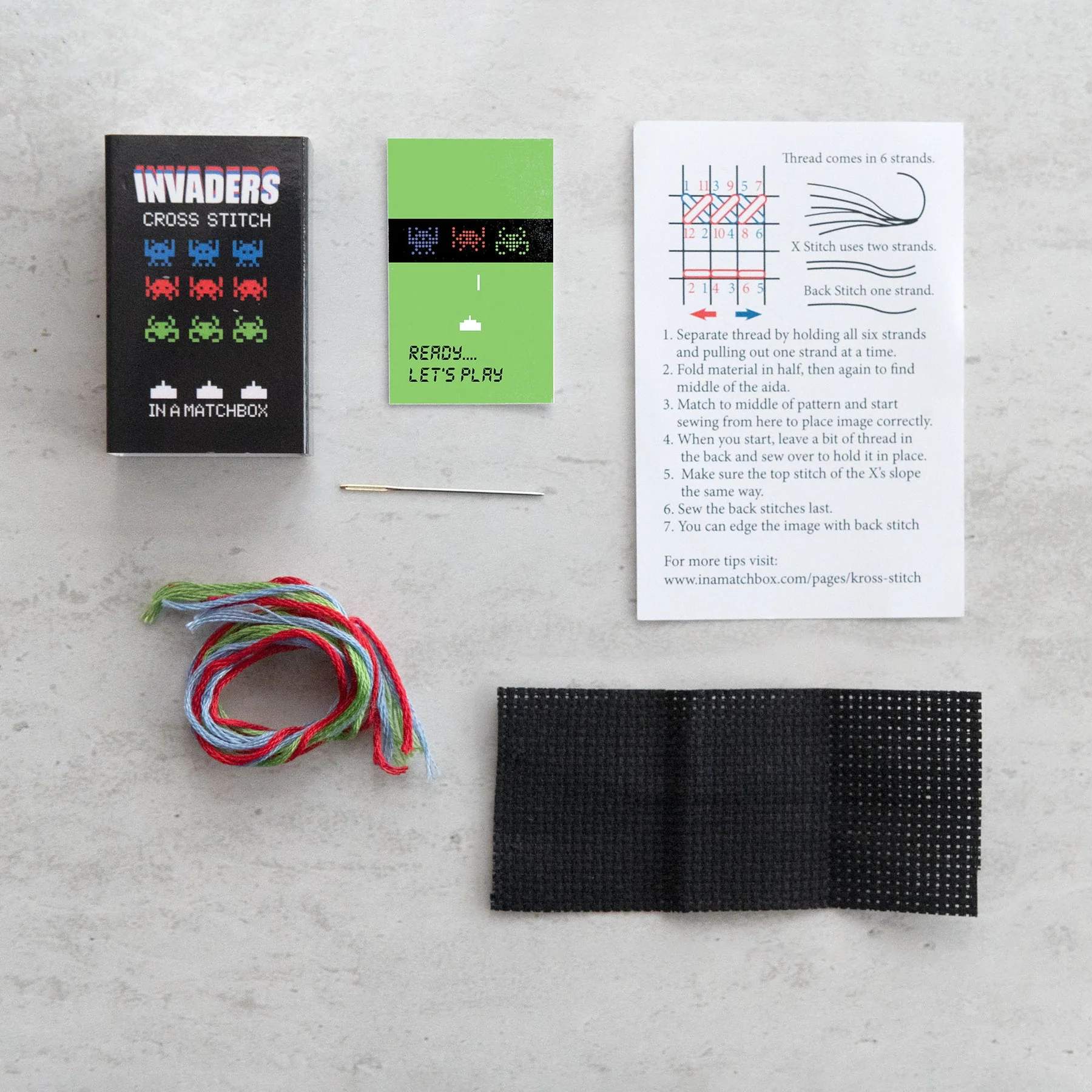 Space Invaders Mini Cross Stitch RGB Kit in a Matchbox - Image 3