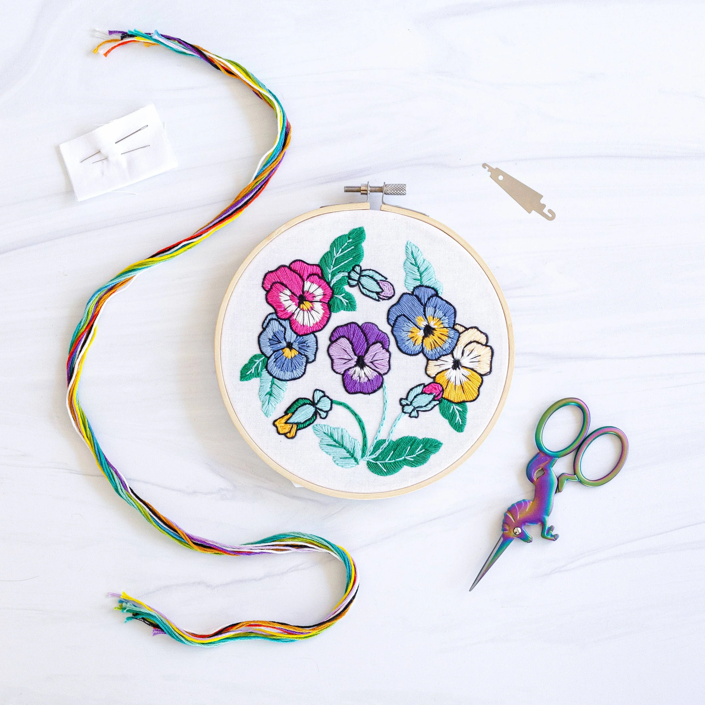 Springtime Pansies Sampler 6" Embroidery Kit - Image 3