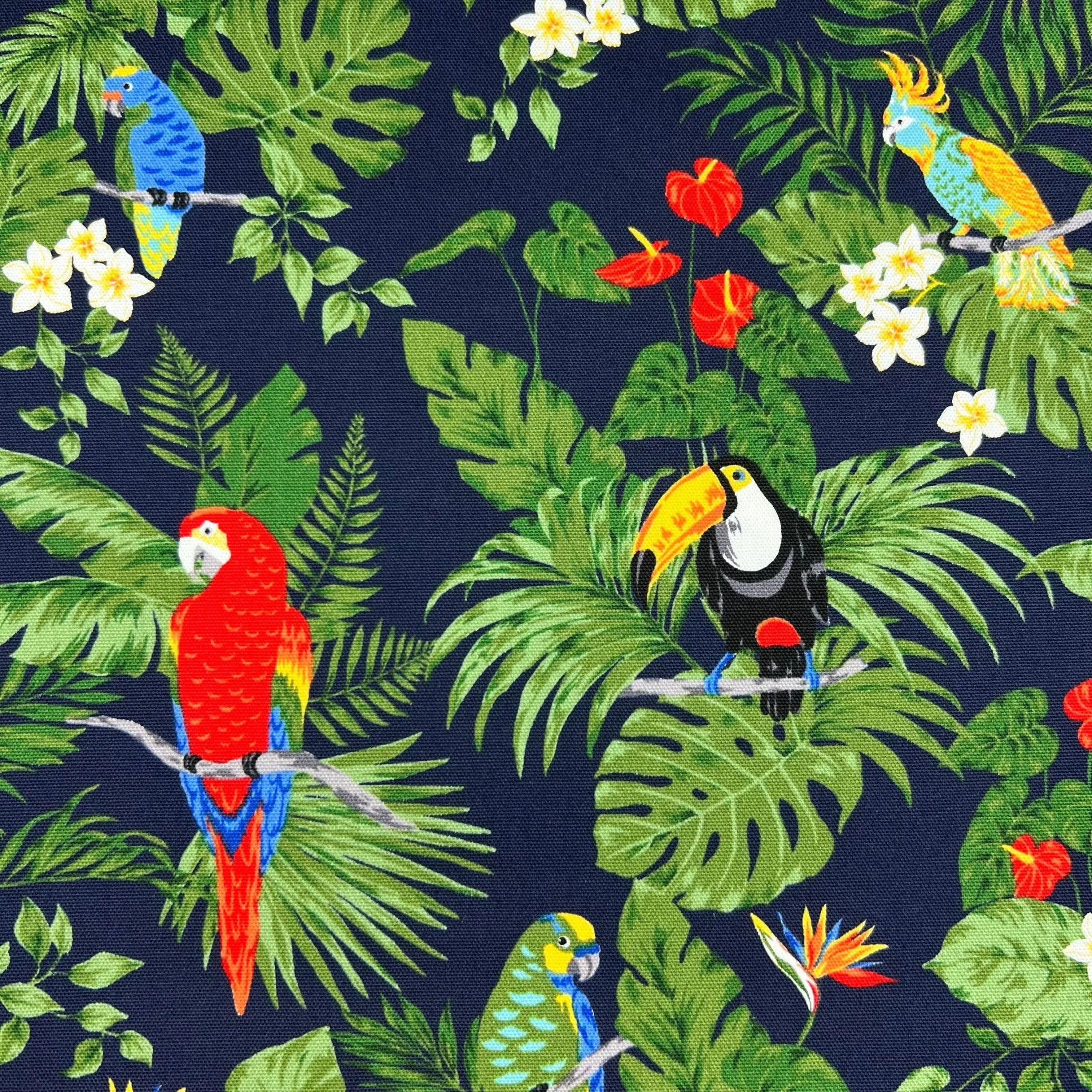 Tropical Parrots on Cotton Oxford